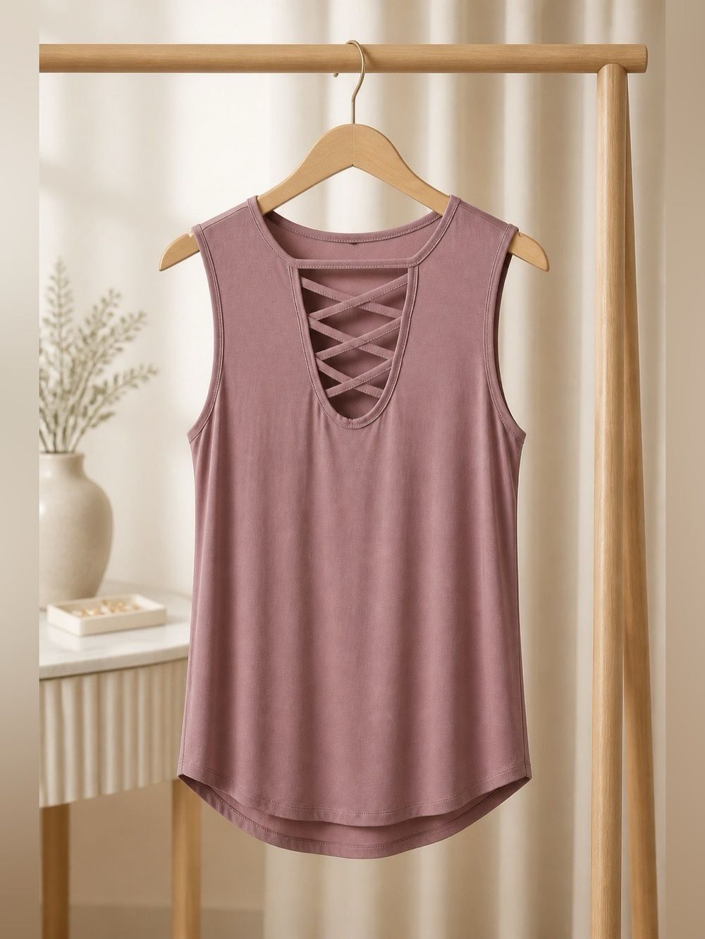 Sleeveless Crisscross Front Tank Top - Rose Taupe
